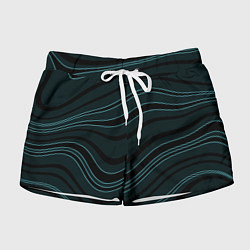 Шорты женские Тёмный синий волнистые полосы, цвет: 3D-принт