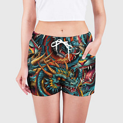 Шорты женские Татуировка дракона ирезуми, цвет: 3D-принт — фото 2