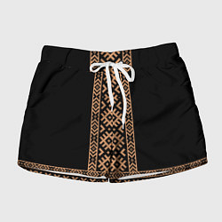 Женские шорты Славянский золотой узор на черном - вышиванка руба
