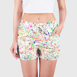 Шорты женские Белый с разноцветными брызгами, цвет: 3D-принт — фото 2