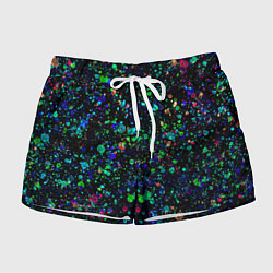 Женские шорты Чёрный с брызгами сине-зелёными абстракция