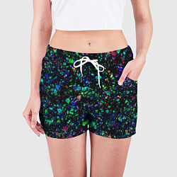 Шорты женские Чёрный с брызгами сине-зелёными абстракция, цвет: 3D-принт — фото 2