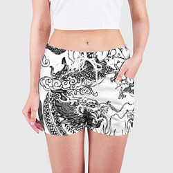 Шорты женские Татуировка дракона на белом, цвет: 3D-принт — фото 2