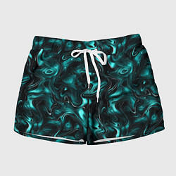 Женские шорты Бирюзово-черная мраморная текстура - блики