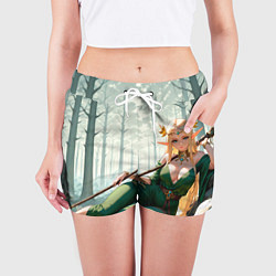 Шорты женские Эльфийская аниме ведьма среди черепов в мрачном ле, цвет: 3D-принт — фото 2