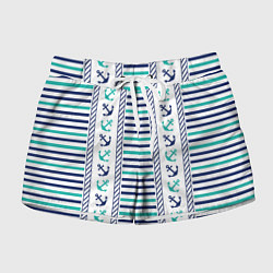 Женские шорты Морской орнамент с якорями и полосками