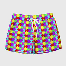 Женские шорты Яркие паттерн разноцветный пазл