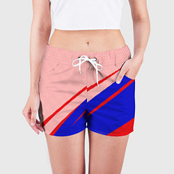 Шорты женские Красно-синий текстурный с полосами, цвет: 3D-принт — фото 2