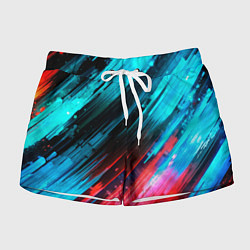 Шорты женские Синяя и красная краска на черном, цвет: 3D-принт