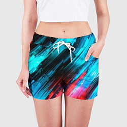 Шорты женские Синяя и красная краска на черном, цвет: 3D-принт — фото 2