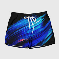 Шорты женские Синии кисти краски на черном, цвет: 3D-принт