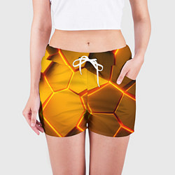 Шорты женские Желтые неоновые соты - текстура, цвет: 3D-принт — фото 2
