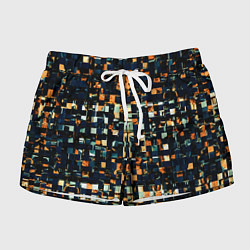 Шорты женские Тёмный синий с оранжевым кубики абстракция, цвет: 3D-принт