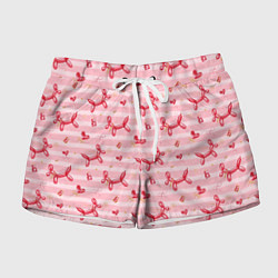 Женские шорты Красные шарики-собачки на розовых полосках