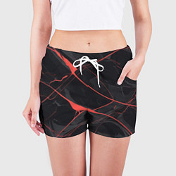 Шорты женские Текстура мрамора с красными полосками, цвет: 3D-принт — фото 2