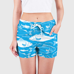 Шорты женские Рыбы в голубой воде, цвет: 3D-принт — фото 2
