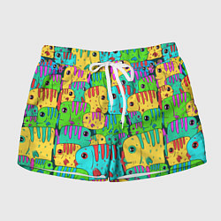 Шорты женские Яркие тропические рыбки паттер, цвет: 3D-принт