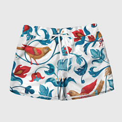 Шорты женские Цветы и птицы - паттерн, цвет: 3D-принт