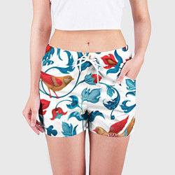 Шорты женские Цветы и птицы - паттерн, цвет: 3D-принт — фото 2