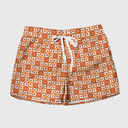 Шорты женские Оранжевая цветочно-геометрическая текстура, цвет: 3D-принт