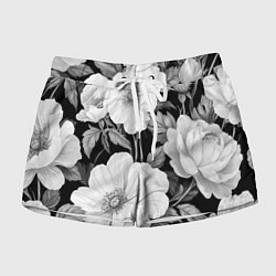 Женские шорты Чёрно-серый цветочный паттерн