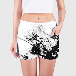 Шорты женские Чёрная взрывная краска на белом, цвет: 3D-принт — фото 2
