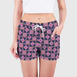 Шорты женские Фиолетово-розовый геометрический паттерн, цвет: 3D-принт — фото 2