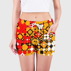 Шорты женские Красно-желтая геометрическая абстракция, цвет: 3D-принт — фото 2