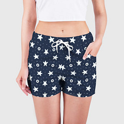 Шорты женские Белые кольца и звезды на синем, цвет: 3D-принт — фото 2