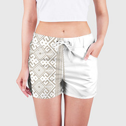 Шорты женские Узоры славянские в бежевом цвете, цвет: 3D-принт — фото 2