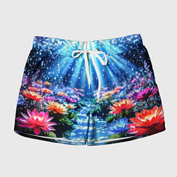 Шорты женские Цветы на глубине освещённые лучами, цвет: 3D-принт