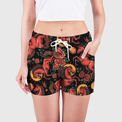 Шорты женские Красная лошадь с розами, цвет: 3D-принт — фото 2