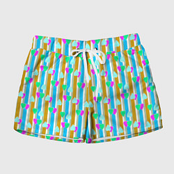 Шорты женские Полосатый с сердечками ретро в горошек, цвет: 3D-принт