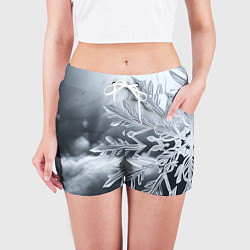 Шорты женские Снежинка на черно белое, цвет: 3D-принт — фото 2