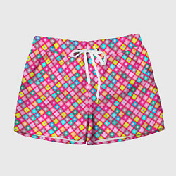 Шорты женские Разноцветный цветочный узор ретро, цвет: 3D-принт