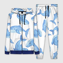 Женский 3D-костюм Косяк китов, цвет: 3D-синий