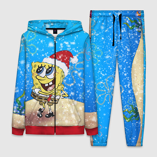 Женский костюм НОВОГОДНИЙ ГУБКА БОБ КВАДРАТНЫЕ ШТАНЫ / 3D-Красный – фото 1