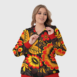 Женский 3D-костюм Хохломская Роспись Цветы На Тёмном Фоне, цвет: 3D-красный — фото 2