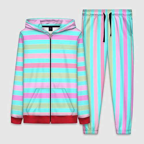 Женский костюм Pink turquoise stripes horizontal Полосатый узор / 3D-Красный – фото 1