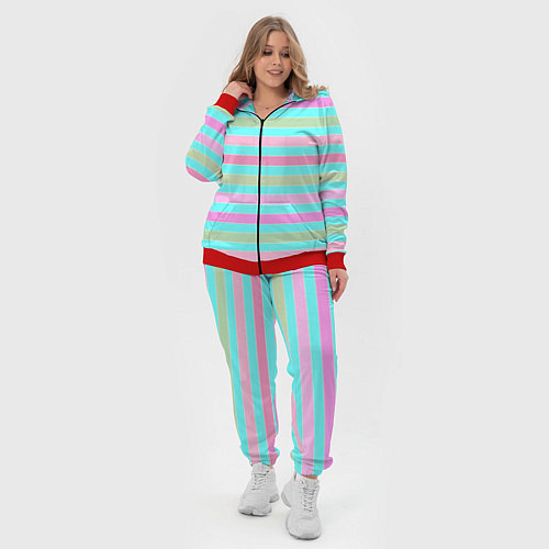 Женский костюм Pink turquoise stripes horizontal Полосатый узор / 3D-Красный – фото 4