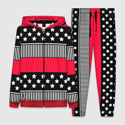 Женский костюм Red and black pattern with stripes and stars / 3D-Красный – фото 1