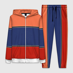 Женский 3D-костюм Combined pattern striped orange red blue, цвет: 3D-белый