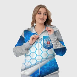 Женский 3D-костюм Синий герб России на объемном фоне, цвет: 3D-меланж — фото 2