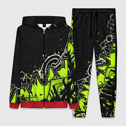 Женский 3D-костюм Яркое граффити на черной стене, цвет: 3D-красный