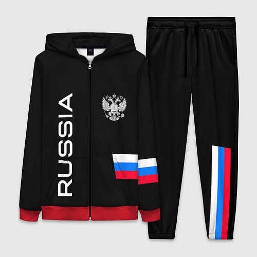 Женский костюм Россия и три линии на черном фоне / 3D-Красный – фото 1