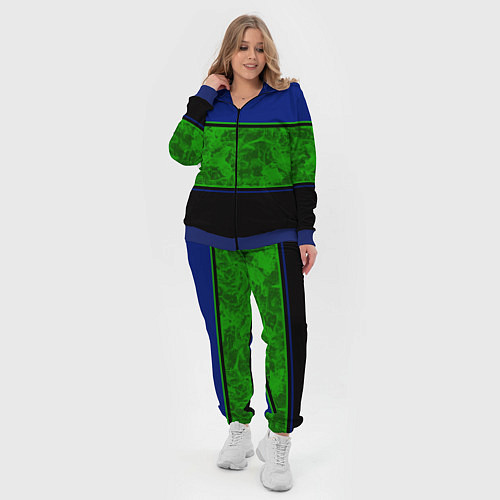 Женский костюм Синие, неоновые зеленые мраморные и черные полосы / 3D-Синий – фото 4