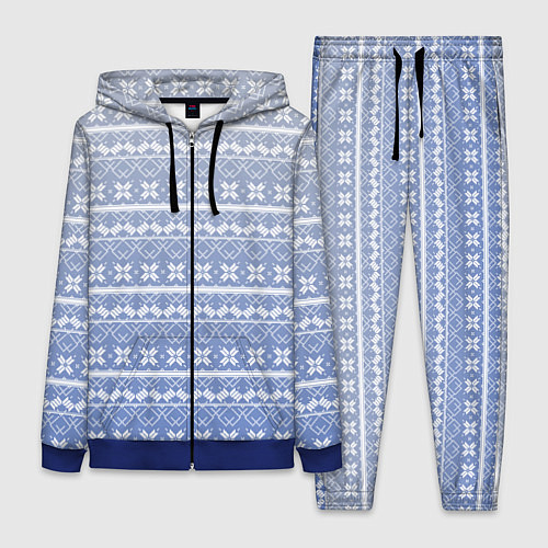 Женский костюм Белый скандинавский орнамент на серо-голубом фоне / 3D-Синий – фото 1