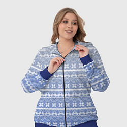 Женский 3D-костюм Белый скандинавский орнамент на серо-голубом фоне, цвет: 3D-синий — фото 2