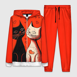 Женский 3D-костюм Влюблённые кошки на красном фоне, цвет: 3D-белый