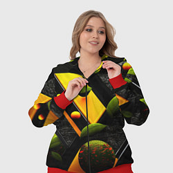 Женский 3D-костюм Объемные зеленые листья, цвет: 3D-красный — фото 2